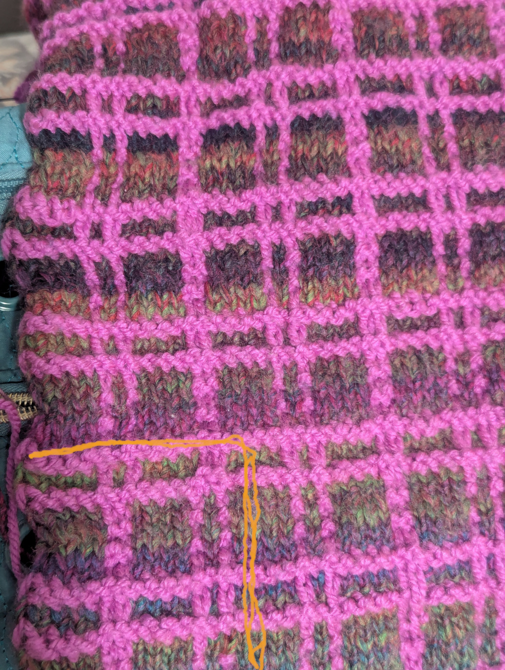 Mistake outlined on 3rd mosaic plaid scarf